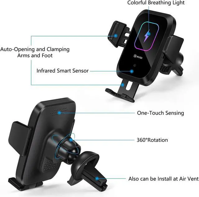 Alt view image 3 of 6 - Wireless Car Charger-Cup Holder Phone Mount,Automatic Infrared Smart Sensor Clamping Qi 15W Fast Universal Adjustable Cell Phone Wireless Charging Air Vent Cradle