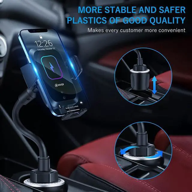 Alt view image 5 of 6 - Wireless Car Charger-Cup Holder Phone Mount,Automatic Infrared Smart Sensor Clamping Qi 15W Fast Universal Adjustable Cell Phone Wireless Charging Air Vent Cradle