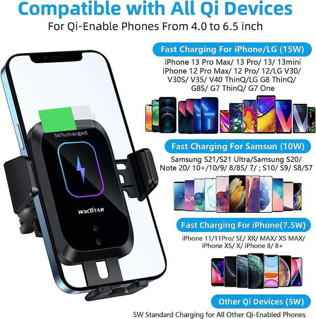 Alt view image 6 of 6 - Wireless Car Charger-Cup Holder Phone Mount,Automatic Infrared Smart Sensor Clamping Qi 15W Fast Universal Adjustable Cell Phone Wireless Charging Air Vent Cradle