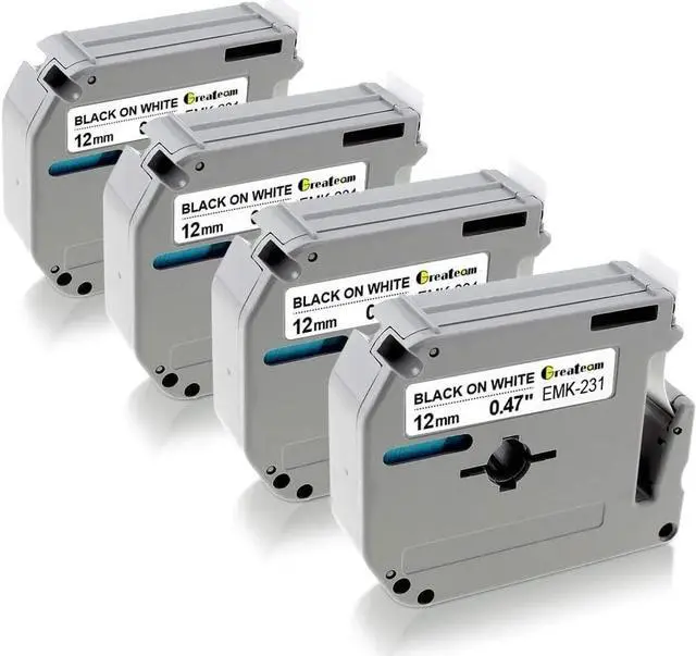 Main image of 4pk Label Maker Tape 12mm 0.47 Compatible w/ Br other M-K231s P-Touch BLACK WHITE