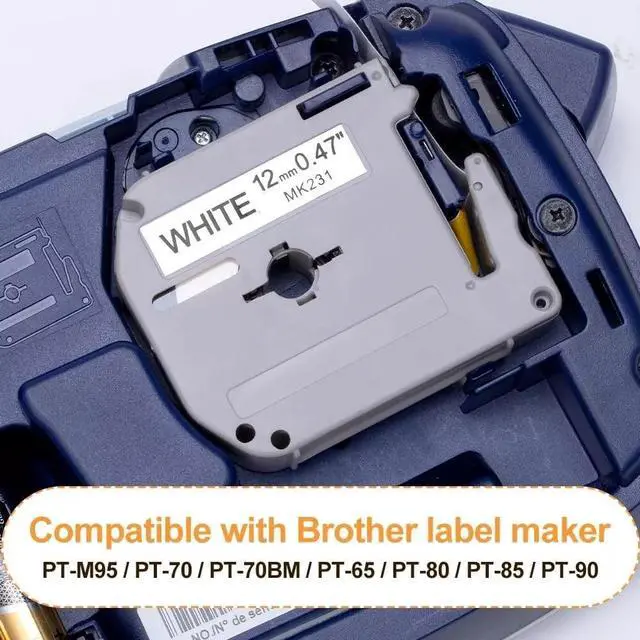 Alt view image 2 of 2 - 4pk Label Maker Tape 12mm 0.47 Compatible w/ Br other M-K231s P-Touch BLACK WHITE