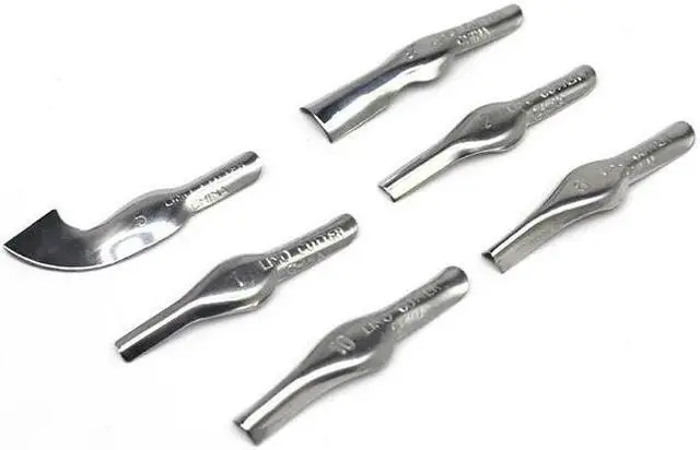 Alt view image 2 of 2 - 8 pc. set LINOLEUM BLOCK CUTTER Carving Tool 6 Blades 2 Storage Handles Pumpkin
