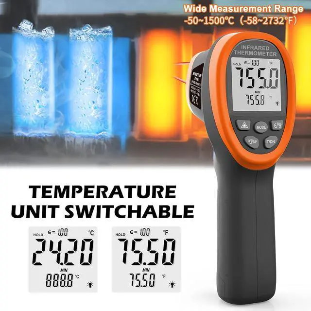 Alt view image 5 of 7 - BT-1500 Pyrometer 30:1 Industrial Laser Thermometer Gun, -58 to 2732 Non Contact High Temp Infrared Thermometer Digital IR Temperature Gauge Orange(NOT for Human Temp Test)