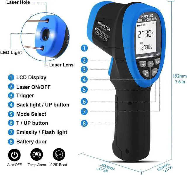 Alt view image 5 of 7 - BT-1500 Non-Contact Pyrometer 30:1 Industrial Laser Thermometer Gun, -58 to 2732 (-50 ~ 1500) High Temp Infrared Thermometer (NOT for Human)