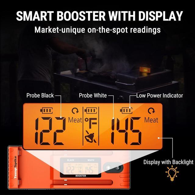 Alt view image 2 of 7 - Twin TempSpike Wireless Meat Thermometer with 2 Meat Probes, 500FT Bluetooth Meat Thermometer with LCD-Enhanced Booster for Turkey Beef Rotisserie BBQ Grill Oven Smoker Thermometer