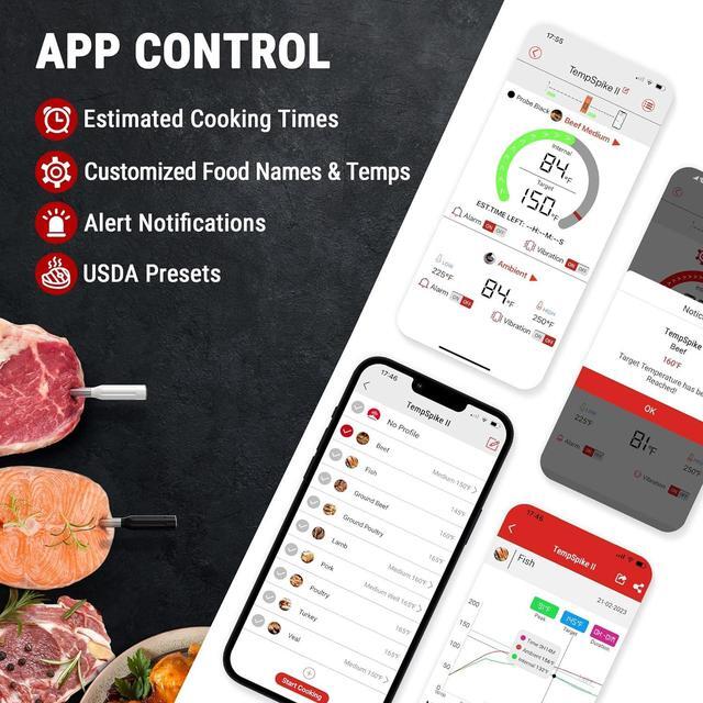 Alt view image 4 of 7 - Twin TempSpike Wireless Meat Thermometer with 2 Meat Probes, 500FT Bluetooth Meat Thermometer with LCD-Enhanced Booster for Turkey Beef Rotisserie BBQ Grill Oven Smoker Thermometer