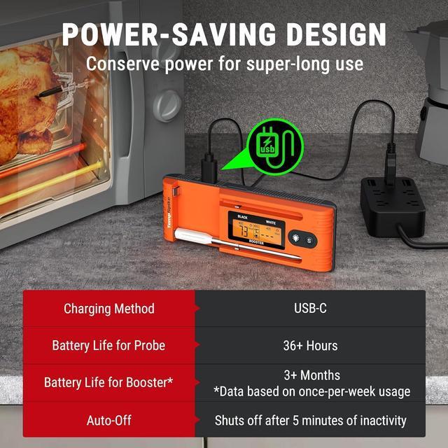 Alt view image 6 of 7 - Twin TempSpike Wireless Meat Thermometer with 2 Meat Probes, 500FT Bluetooth Meat Thermometer with LCD-Enhanced Booster for Turkey Beef Rotisserie BBQ Grill Oven Smoker Thermometer