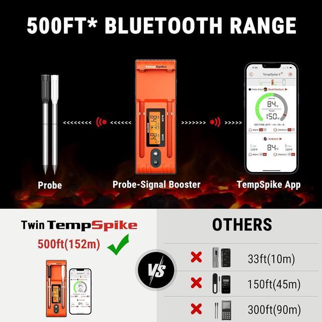 Alt view image 7 of 7 - Twin TempSpike Wireless Meat Thermometer with 2 Meat Probes, 500FT Bluetooth Meat Thermometer with LCD-Enhanced Booster for Turkey Beef Rotisserie BBQ Grill Oven Smoker Thermometer