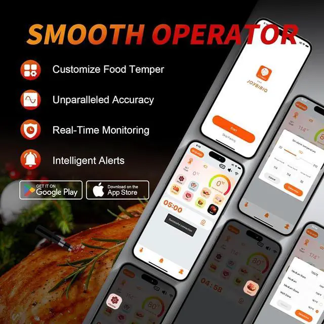 Alt view image 3 of 5 - Meat Thermometer Digital Wireless, 800FT Long Range Bluetooth Cooking Thermometer, Food Thermometer for Remote Monitoring of Grill, Oven, Smoker, Air Fryer, Rotisserie, iOS & Android App