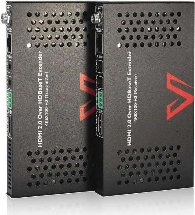 Main image of HDBaseT HDMI Extender Over Cat5e/6/6a/7 Ethernet up to 330ft/100m 4K@60Hz, Supports HDCP2.2, HDMI2.0, Bi-Directional IR and RS232 Pass-Through, Auto EDID, PoE, CEC, Dolby Vision (4KEX100-H2)