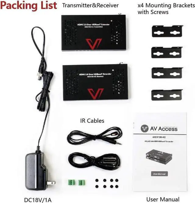 Alt view image 3 of 7 - HDBaseT HDMI Extender Over Cat5e/6/6a/7 Ethernet up to 330ft/100m 4K@60Hz, Supports HDCP2.2, HDMI2.0, Bi-Directional IR and RS232 Pass-Through, Auto EDID, PoE, CEC, Dolby Vision (4KEX100-H2)