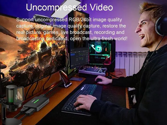 Alt view image 2 of 6 - 4K Video Capture Card Stream and Record in 4K 30Hz/ 1080 60Hz HDMI to USB 3.0 Video Audio Capture Card with Ultra-Low Latency on PS5, PS4/Pro, Xbox Series X/S, in OBS and More, Works with PC and Mac