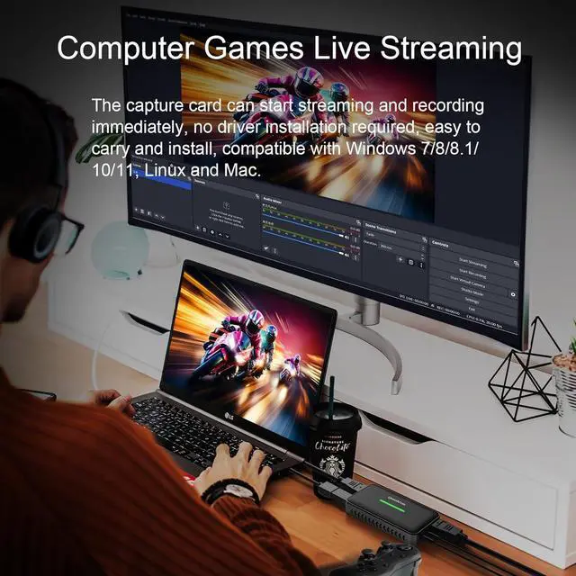 Alt view image 4 of 6 - 4K Video Capture Card Stream and Record in 4K 30Hz/ 1080 60Hz HDMI to USB 3.0 Video Audio Capture Card with Ultra-Low Latency on PS5, PS4/Pro, Xbox Series X/S, in OBS and More, Works with PC and Mac