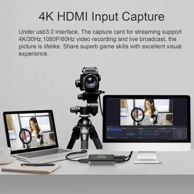 Alt view image 6 of 7 - Video Capture Card Stream and Record in 4K 30Hz and 1080 60Hz HDMI to USB 3.0 Video Audio Capture Card with Ultra-Low Latency on PS5, PS4/Pro, Xbox Series X/S, in OBS and More, Works with PC and Mac