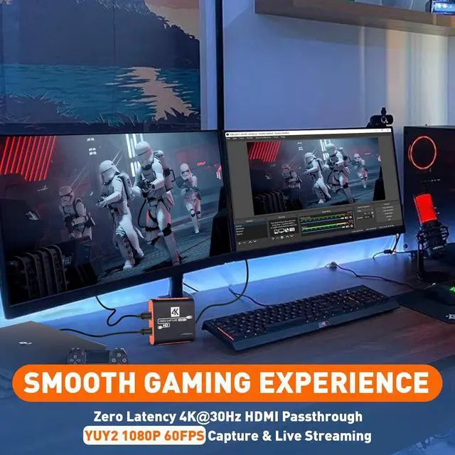 Alt view image 5 of 6 - Capture Card for Nintendo Switch with 4K Pass-Through, USB3.0 1080P 60FPS HDMI Video Cam Link Game Capture for Streaming, Work with Xbox PS4 PS5 PC DSLR for OBS Twitch Live Broadcasting and Recording
