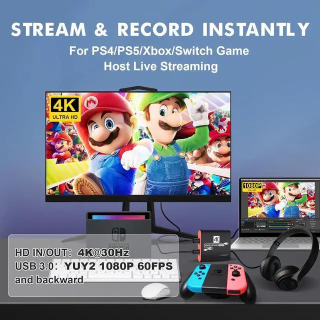 Alt view image 3 of 7 - HDMI USB3.0 Capture Card with 4K Pass-Through,1080P 60FPS Audio Video USB-C Capture Card for Windows/Mac Twitch/YouTube/Tiktok Game Live Streaming and Recording for Nintendo Switch,PS5/PS4,Xbox,DSLR