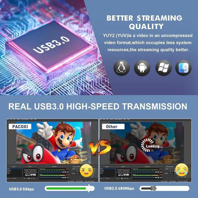 Alt view image 7 of 7 - HDMI USB3.0 Capture Card with 4K Pass-Through,1080P 60FPS Audio Video USB-C Capture Card for Windows/Mac Twitch/YouTube/Tiktok Game Live Streaming and Recording for Nintendo Switch,PS5/PS4,Xbox,DSLR