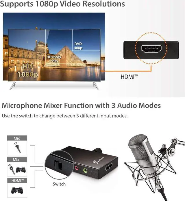 Alt view image 6 of 7 - Live Video Capture Card JVA02- HDMI to USB-C, Supports 1080p 60FPS Video and Audio Recording, Power Delivery 60W Pass Through, Ideal for PC Xbox Playstation Android Game Live Streaming