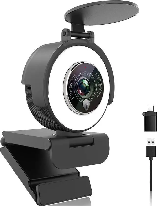 Main image of 1080p Webcam with Ring Light for Streaming: USB 60FPS Web Camera with Microphone-HDR-Enabled-HD Auto Light Correction Web Cam with Adjustable FOV, for Teams, Zoom, PC/Laptop/Mac/Desktop