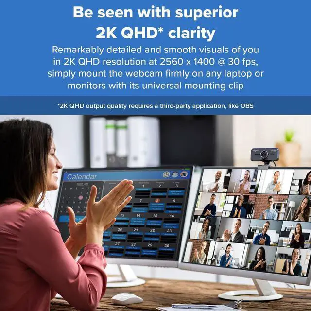 Alt view image 2 of 7 - Cam Sync V3 2K QHD USB Webcam with 4X Digital Zoom (4 Zoom Modes from Wide Angle to Narrow Portrait View), Privacy Lens, 2 Mics, for PC and Mac