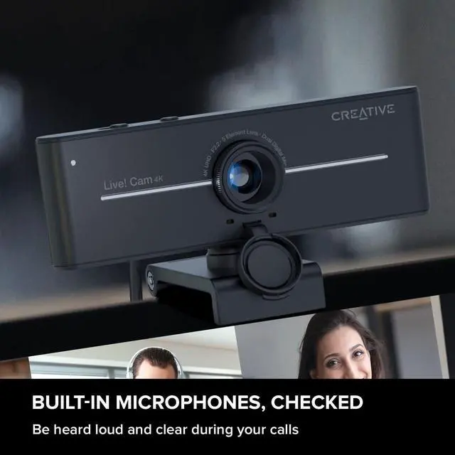 Alt view image 3 of 6 - Cam Sync 4K UHD USB Webcam with Backlight Compensation, Up to 40 FPS, 95° Wide-Angle Lens, Privacy Lens, Built-in Mics, Plug & Play for PC and Mac