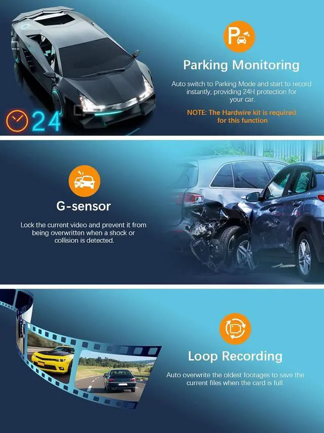 Alt view image 7 of 7 - Dash Cam WiFi FHD 1080P Car Camera, Front Dash Camera for Cars, Mini Dashcams for Cars with Night Vision, 24 Hours Parking Mode, WDR, Loop Recording, G-Sensor, APP, Support 128GB Max