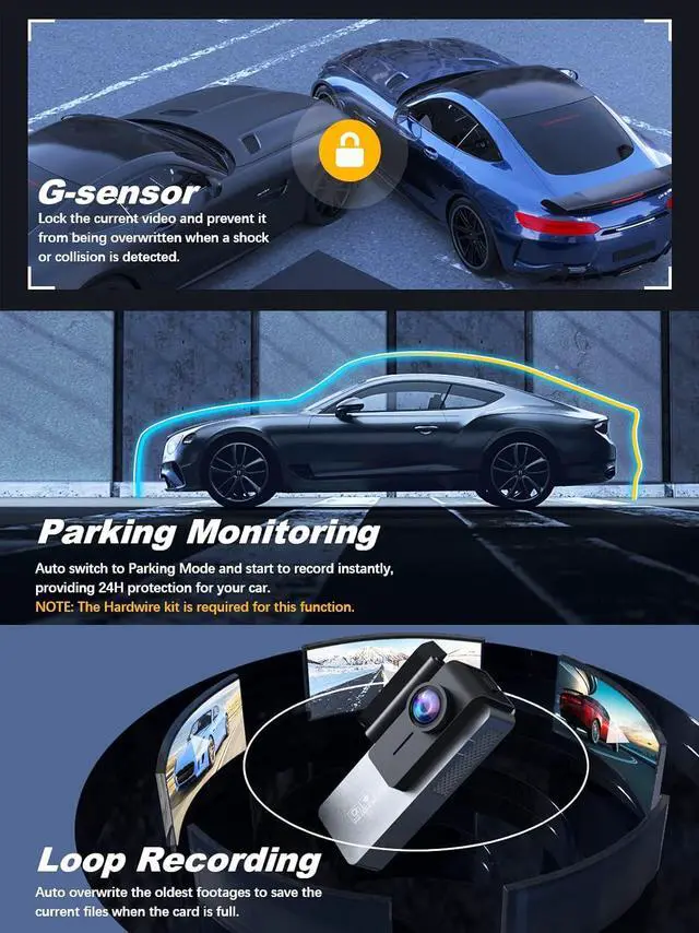 Alt view image 6 of 7 - Dash Cam Front and Rear 2K+1080P, Free 64GB SD Card, Built-in WiFi, 4K Single Front Dash Camera for Cars, Car Camera, Dual Dashcams for Cars with Night Vision, 24 Hours Parking Monitor, Loop Recording