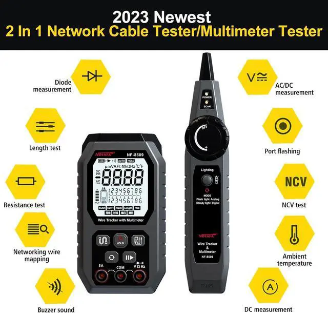 Alt view image 2 of 7 - Network Cable Tester with Multimeter Tester, RJ45 CAT5 CAT6 Ethernet Cable Tester Port Flashing, NCV Anti-Burn AC DC Voltmeter POE Tester, Anti-Jamming TDR Network Tester Cable Toner