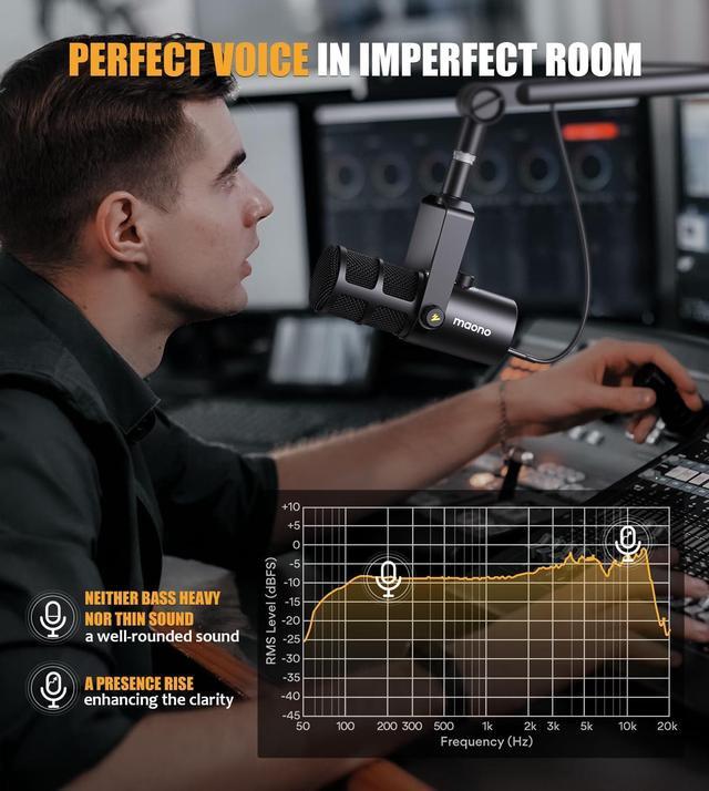 Alt view image 7 of 7 - Dynamic Microphone, USB/XLR Podcast PC Microphone with Software, EQ,Tap-to-Mute, Headphone Jack, Gain Knob & Volume Control, Studio Mic for Broadcast, Recording, Streaming & Gaming (PD400X)
