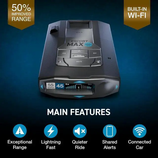 Alt view image 2 of 7 - 360c MKII Laser Radar Detector - Dual-Band Wi-Fi and Bluetooth Enabled, 360° Directional Arrows, Exceptional Range, Shared Alerts, Drive Smarter App, Black