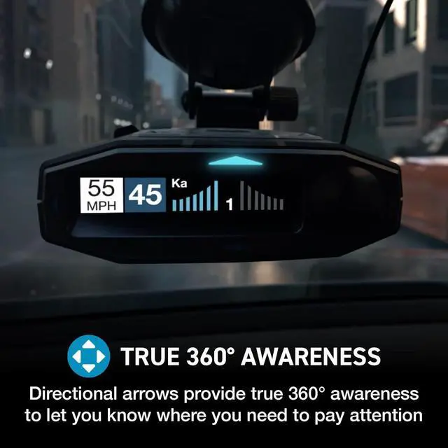 Alt view image 5 of 7 - 360c MKII Laser Radar Detector - Dual-Band Wi-Fi and Bluetooth Enabled, 360° Directional Arrows, Exceptional Range, Shared Alerts, Drive Smarter App, Black