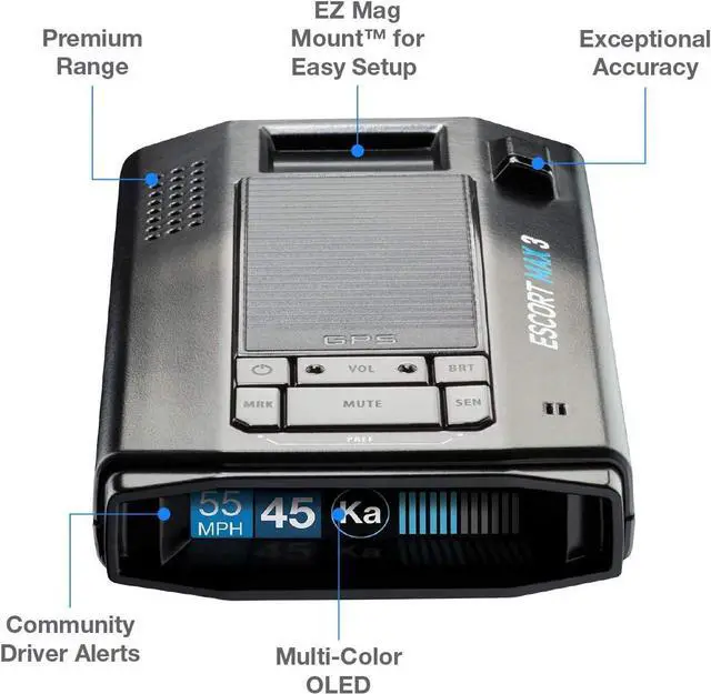 Alt view image 3 of 7 - ESCORT MAX 3 Laser Radar Detector - Bluetooth Connectivity, Premium Range, Advanced Filtering, AutoLearn Technology, Voice Alerts, OLED Display, Escort Live App