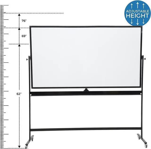 Alt view image 2 of 6 - 72" x 48" Double-Sided Mobile Whiteboard with Stand, Extra Large Rolling Magnetic Dry Erase Board, Reversible Black Frame Whiteboard for Office, Classroom, Heavy-Duty Presentation Easel