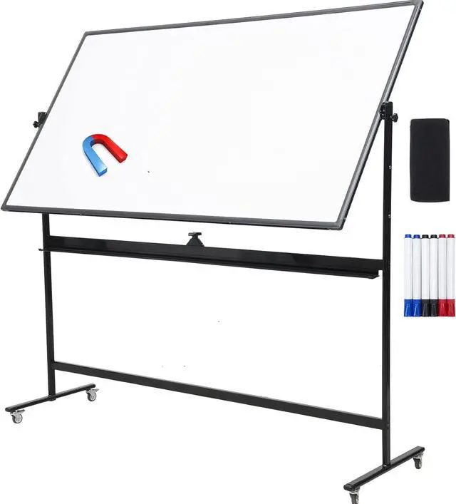 Main image of 72" x 48" Double-Sided Mobile Whiteboard with Stand, Extra Large Rolling Magnetic Dry Erase Board, Reversible Black Frame Whiteboard for Office, Classroom, Heavy-Duty Presentation Easel