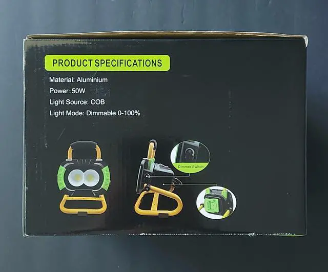 Alt view image 3 of 7 - 5000LM LED Work Light Rechargeable 50W AC/DC Hybrid Portable Jobsite Floodlight