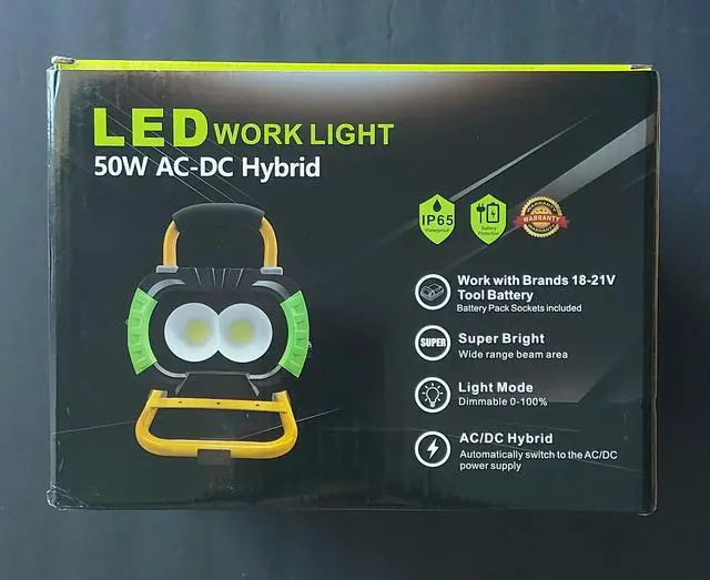 Alt view image 2 of 7 - 5000LM LED Work Light Rechargeable 50W AC/DC Hybrid Portable Jobsite Floodlight