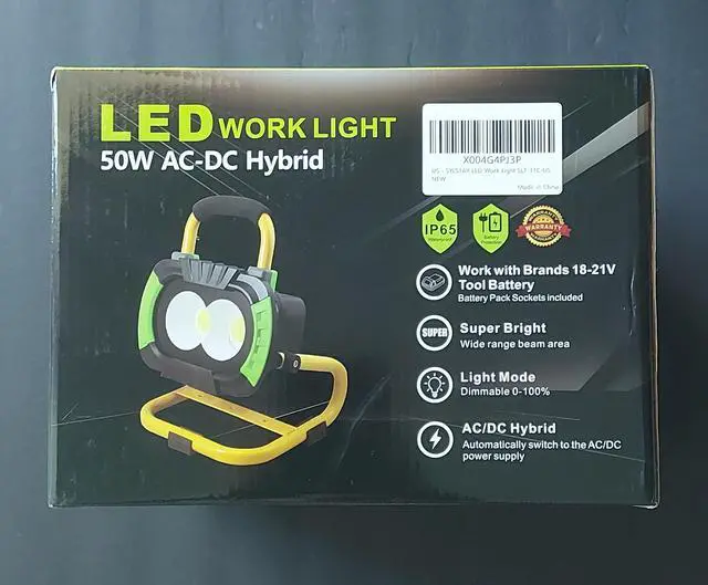 Alt view image 4 of 7 - 5000LM LED Work Light Rechargeable 50W AC/DC Hybrid Portable Jobsite Floodlight