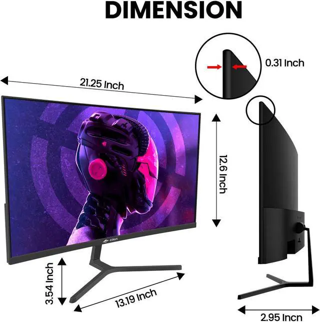 Alt view image 2 of 12 - CRUA 24 Inch 144hz/180hz Curved Gaming Monitor, FHD 1080P 2800R Frameless Computer Monitors, Support AMD freesync Low Motion Blur, Eye Care, DisplayPort, HDMI, Compatible Wall Mountable Installs-Black