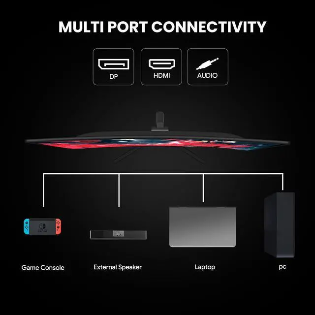 Alt view image 7 of 12 - CRUA 24 Inch 144hz/180hz Curved Gaming Monitor, FHD 1080P 2800R Frameless Computer Monitors, Support AMD freesync Low Motion Blur, Eye Care, DisplayPort, HDMI, Compatible Wall Mountable Installs-Black