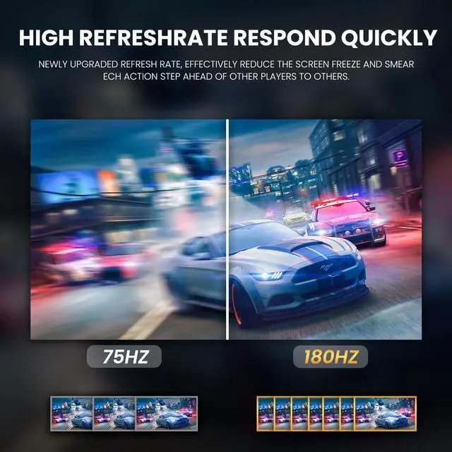 Alt view image 4 of 12 - CRUA 24 Inch 144hz/180hz Curved Gaming Monitor, FHD 1080P 2800R Frameless Computer Monitors, Support AMD freesync Low Motion Blur, Eye Care, DisplayPort, HDMI, Compatible Wall Mountable Installs-Black