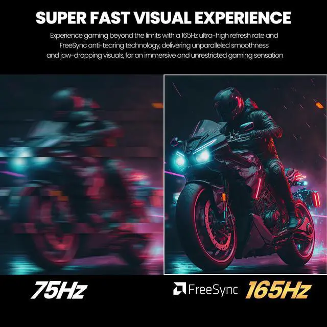 Alt view image 4 of 7 - CRUA 24.5Inch Gaming Monitor 144Hz/165Hz, FHD 100% sRGB Computer Monitor, Height/Pivot/Swivel/Tilt Adjustable Vertical Monitor, Support FreeSync, DisplayPort, HDMI, Wall Mount (75mmX75mm)