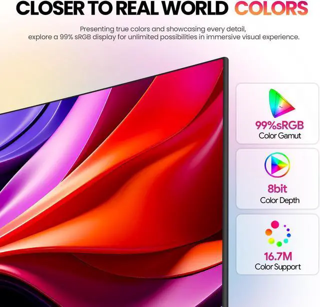 Alt view image 5 of 6 - CRUA 24 Inch Curved Monitor, FHD(1920×1080p) 100HZ 99% sRGB Computer Monitors, LED Filter Blue Light 178° Wide Viewing Angle PC Monitor for Home, Office and Dormitory(HDMI, VGA)-White