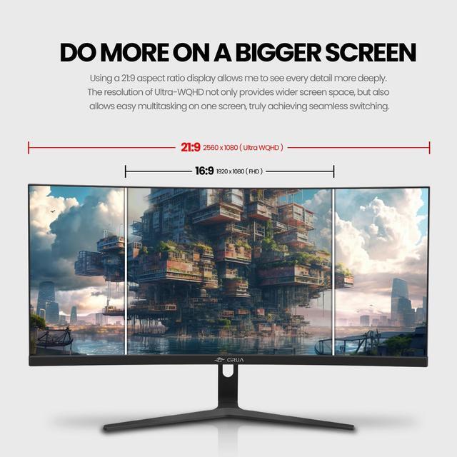Alt view image 5 of 7 - CRUA 30" Curved Gaming Monitor, 100Hz Ultrawide Computer Monitor, WFHD(2560*1080P)VA Screen,21:9,1500R,99%sRGB, PC Monitors Support FreeSync, With HDMI/DP, Support Wall Mount- Black