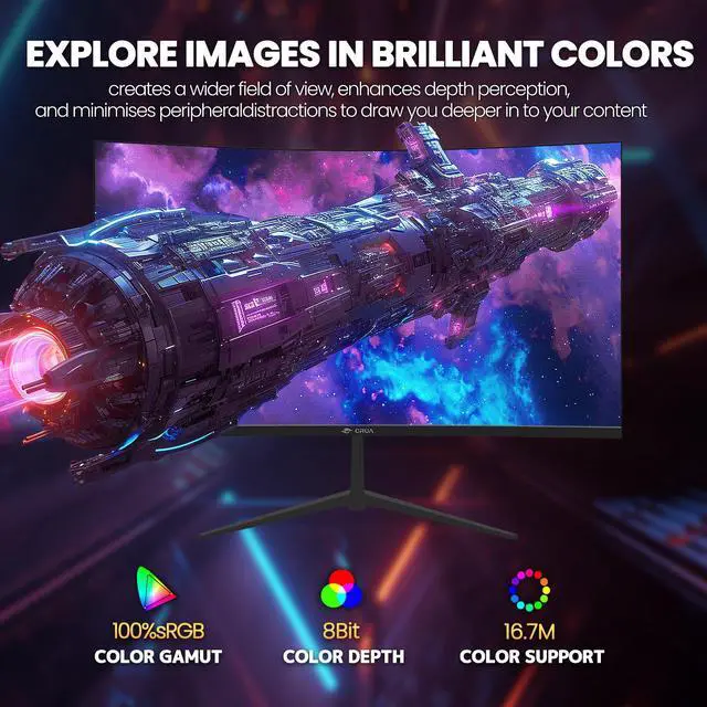 Alt view image 4 of 7 - CRUA 32" Curved Gaming Monitor, 144Hz/180Hz Display, FHD(1920*1080P) VA Screen, 1800R, 100%sRGB, Computer Monitor that Support AMD Freesync, HDMI/Displayport, Wall Mountable Installs-Black
