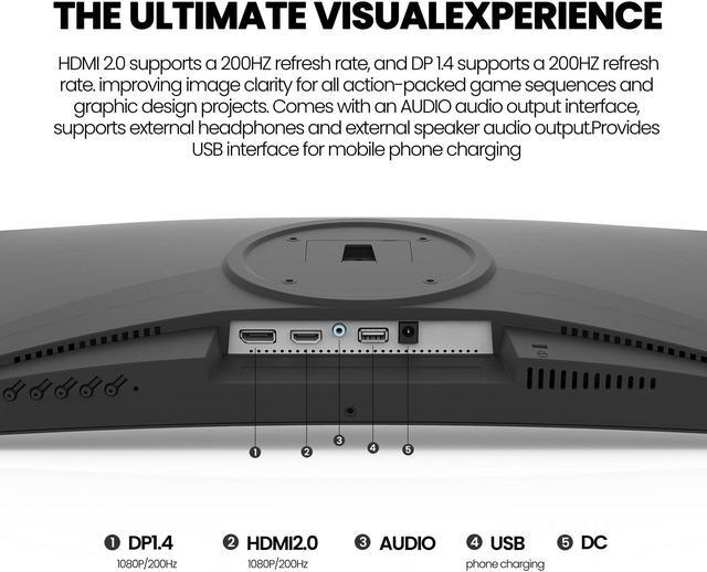 Alt view image 4 of 7 - CRUA 24 Inch 200hz Curved Gaming Monitor, FHD 1080P 3000R Frameless Computer Monitors, Support AMD freesync Low Motion Blur, Eye Care, DisplayPort, HDMI, Compatible Wall Mountable Installs-Black