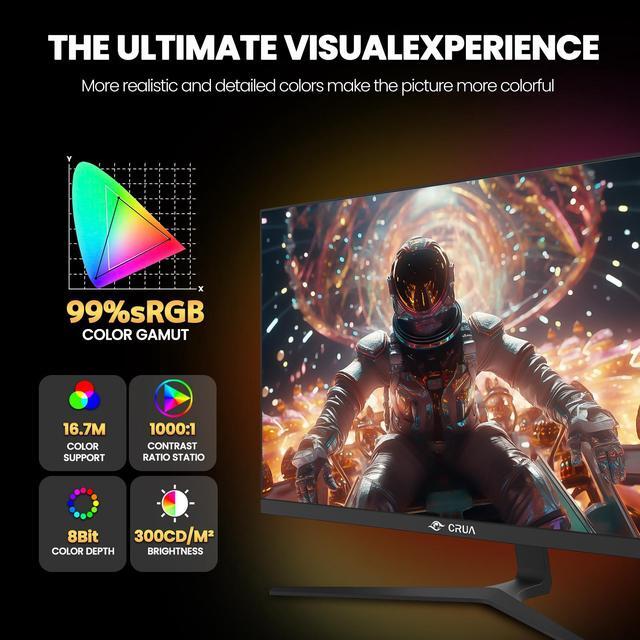 Alt view image 6 of 6 - CRUA 27 Inch Gaming Monitor, QHD 1440P 144Hz IPS Computer Monitor, 1ms, 99% sRGB, AMD Freesync, HDMI 2.0 & Displayport 1.4, Low Blue Light, Support Wall Mountable Installs/Tilt Adjustable-Black