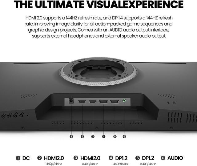 Alt view image 5 of 6 - CRUA 27 Inch Gaming Monitor, QHD 1440P 144Hz IPS Computer Monitor, 1ms, 99% sRGB, AMD Freesync, HDMI 2.0 & Displayport 1.4, Low Blue Light, Support Wall Mountable Installs/Tilt Adjustable-Black