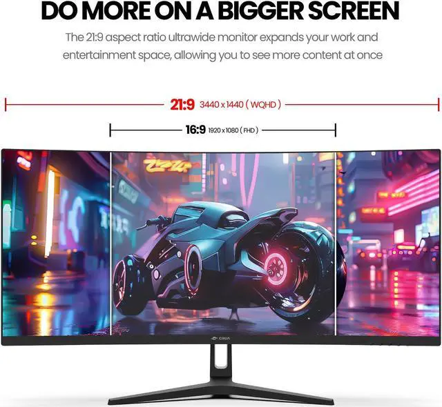 Alt view image 3 of 7 - CRUA 34Inch Ultrawide Gaming Monitor, WQHD(3440*1440P)144Hz/165Hz Curved Monitor,1500R, 99% sRGB, Computer Monitor That Support AMD Freesync, HDMI 2.0 & Displayport 1.4,Wall Mountable Installs-Black