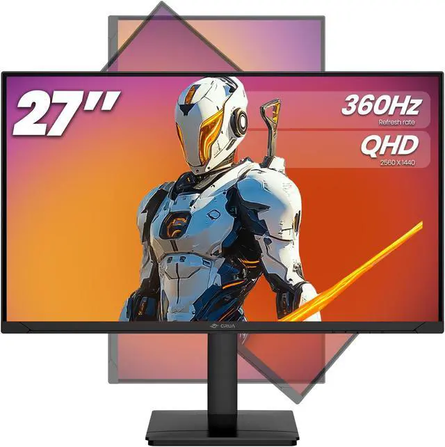 Alt view image 2 of 6 - CRUA 27Inch Gaming Monitor 360HZ, QHD 1440P 100% sRGB IPS Computer Monitor with Built in Speaker, Height/Pivot/Swivel/Tilt Adjustable Vertical Monitor, Support FreeSync, DP&HDMI, Wall Mount-Black