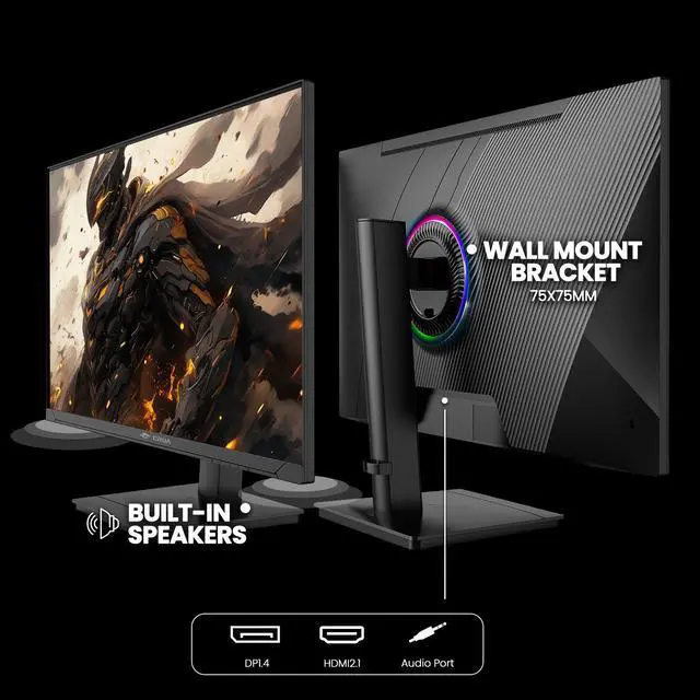 Alt view image 6 of 6 - CRUA 27Inch Gaming Monitor 360HZ, QHD 1440P 100% sRGB IPS Computer Monitor with Built in Speaker, Height/Pivot/Swivel/Tilt Adjustable Vertical Monitor, Support FreeSync, DP&HDMI, Wall Mount-Black